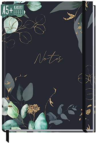 paper&you® Notizbuch A5+ kariert mit Gummiband Mondscheinblüten 156 Seiten, 78 Blatt, als Bullet Journal, Tagebuch, Notizheft - nachhaltig & klimafreundlich