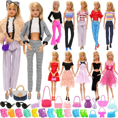 Festfun Vêtements Modernes de Poupée 11,5 Pouces - 2 Costumes 2 Robes 2 Habits 10 Chaussures 13 Accessoires de Poupée Fille de 11,5 Pouces