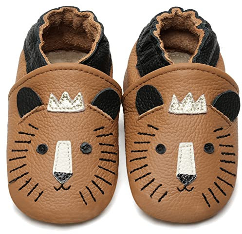 IceUnicorn Krabbelschuhe Baby Lauflernschuhe Jungen Mädchen Weicher Leder Babyhausschuhe Kleinkind Rutschfeste Lederschuhe Baby(Brauner Tiger, 2-3 Jahre)