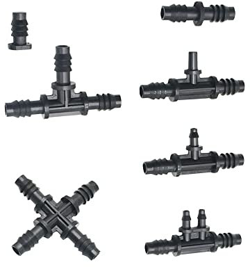 Gartenschlauch Schnellverbindung Packung von 10 3/8 bis 1/4 Zoll Gartenschlauch Dreiwege Barb Connector Cross End Plug 8/11 4/7 Druckminderer Ablenkerbewässerwasserverbinder