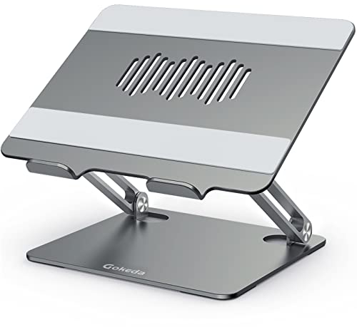 GOKEDA Laptop Stand, Ergonomic Aluminium Alloy Computer Stand for desk, Multi-Angle Adjustable Laptop Riser with Heat-Vent Compatible for Macbook Air/Pro, Dell, HP, Lenovo, More 10-15.6 Laptops
