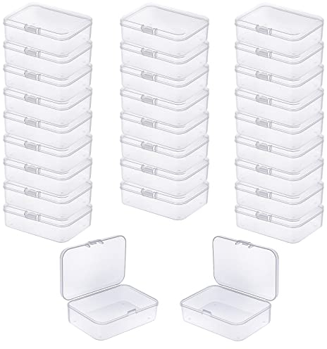LJY 28 Pieces Rectangular Empty Mini Clear Plastic Organizer Storage Box Containers with Hinged Lids (85 x 55 x 25 mm, Transparent)