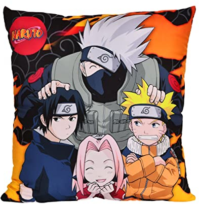 Elbenwald Naruto Kissen mit Konoha Team Motiv für Anime Fans Herren Damen Unisex 40 x 40 cm, orange, schwarz