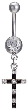 Mesnt 14 Gauge Piercing Ohr Bauchnabelpiercing Chirurgenstahl Kreuz mit weißen Zirkonia Bauchnabelpiercing Einzeln Chirurgenstahl Schwarz Silber