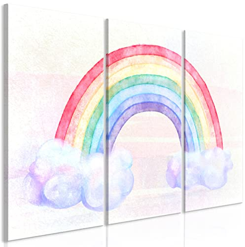 decomonkey Bilder Regenbogen 60x40 cm 3 Teilig Wandbild Groß Leinwandbild XXL Deko Wohnzimmer Schlafzimmer Büro Wanddeko Leinwand Pictures For Wall Poster Modern Abstrakt Kinder Wolken Stein weiß