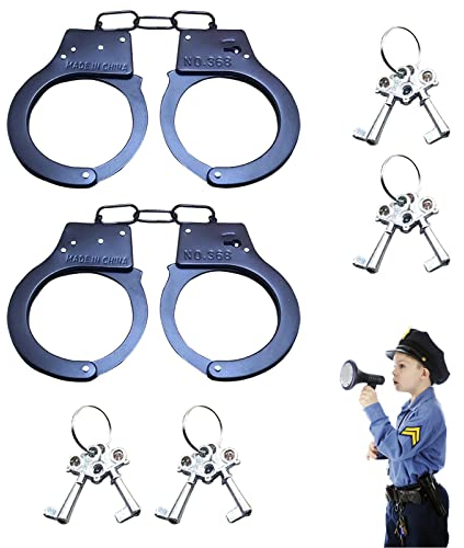 Handschellen Kinder 2pcs Handschelle Polizei Spielzeug Handschellen Kinder Metall Kinderhandschelle mit 4 Handschellenschlüsseln Geeignet für Kinderpolizei Rollenspiele Polizeispiel Requisiten Schwarz