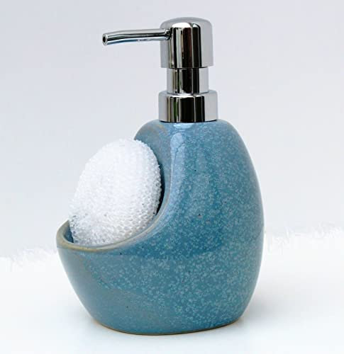 Ceramic Kitchen Liquid Soap Dispenser Sponge Scrubby Sink Organizer Sky Blue