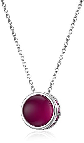 LANBEIDE July Birthstone Necklace, 925 Sterling Silver Ruby Necklace Round for Women Birthday Present