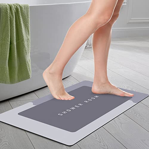 DecroXmas Kieselalgen-Schlamm-Bodenmatte, saugfähige Kieselgur-Badematte, grau, rutschfeste Badezimmer-Fußmatten für Zuhause, Küche, Schlafzimmer, Badezimmer,50 x 80 cm