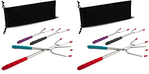 Toranysadecegumy Lot de 10 brochettes télescopiques en acier inoxydable pour brasero et camping 86,4 cm