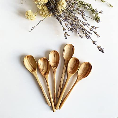 Lot de 6 cuillères à café en bois d'olivier - Cuillères à café en bois d'olivier - Cuillères à café en bois d'olivier fabriquées à la main