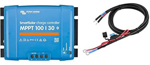 Victron SmartSolar MPPT Laderegler 100/30 12V / 24V Bluetooth Dongle integriert 30A Solarladeregler & enjoysolar 6mm² Batteriekabel Solarladeregler und Batterie mit Sicherung M8-Ringösen (15A 6mm² M8)
