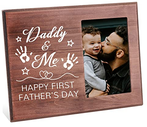 FINGERINSPIRE Happy First Father'S Day Bilderrahmen 10x15 cm Daddy & Me Bilderrahmen Zum Aufhängen/Tischplatte Aus Holz Papa Geschenke Bilderrahmen von Tochter Sohn Bilderrahmen Geschenk Für Vatertag