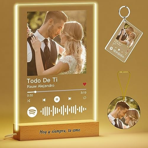 Voryusmer Placa Spotify Personalizada | Regalos Personalizados | Metacrilato con Código y Foto | Regalo Pareja | con Base de Madera