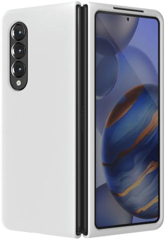 OHLIGIA Samsung Galaxy Z Fold 3 Liquid Silicone Case Protective 3 Layer Shockproof Phone Cover with Anti-Scratch Soft Microfiber Lining for Galaxy Z Fold 3 5G (2021) (White)