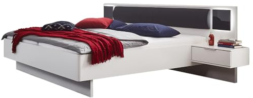 Lomadox Bettanlage Bett Doppelbett 160cm mit Nachtschränken, Beleuchtung und Polsterkopfteil, weiß und Graphit