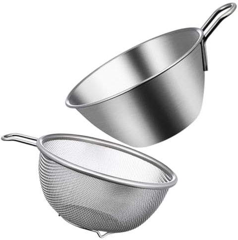 MAGICLULU 1 Set Small Steel fine mesh Sieve Special Basin Japan Sieve Egg Mixing Bowl fine mesh Rice Vegetable Bowl Metal Colander Food Rice Washing Machine Cream