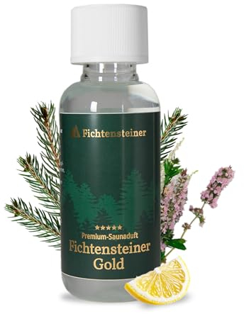 Fichtensteiner Saunaaufguss Gold, edle Nadelholzdüfte, wohltuende Kräuter und ein Hauch Zitrusduft, 100ml, Luxus Sauna Aufgussmittel, sehr ergiebig, für bis zu 100 Aufgüsse, Sauna Zubehör