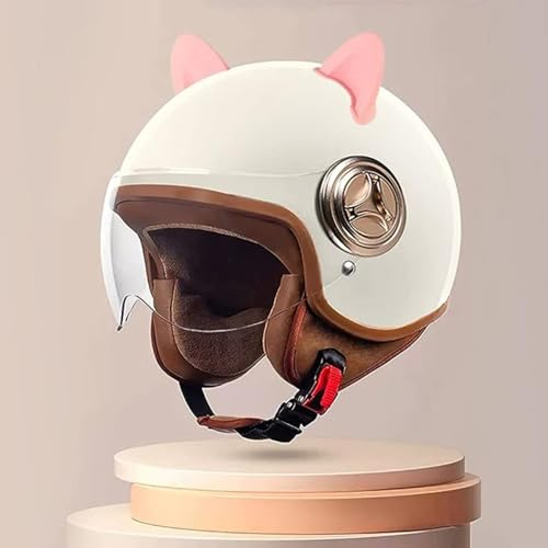 Niedlicher Kinderhelm Mit Visier, Vintage-Motorrad-Jethelm Mit Visier Für Jungen Und Mädchen, ECE-Zugelassener Elektroroller-Kinder-3/4-Motorradhelm Für Vespa, ATV, Moped F,54-59cm