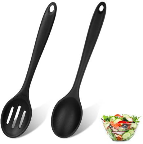 2 PCS Silicone Serving Spoons for Cooking, Silicone Cooking Spoons and Slotted Spoons Set Mixing Spoon Nonstick Silicone Kitchen Cooking Utensils Spoons for Baking Stirring Draining