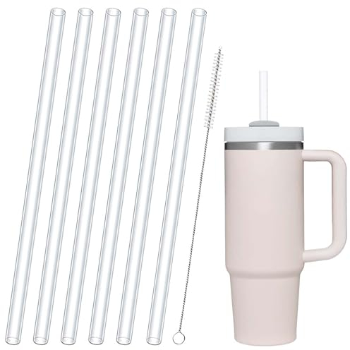 6 Pcs Replacement Cup Straw, 1 Pc Straw Cleaning Brush Reusable Straw for Designated Water Cup Compatible Reusable Clear Straws with Special Compatibility Plastic Straws for Travel Water Bottle