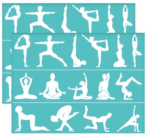 OLYCRAFT 2 Stück 28x22cm Selbstklebende Siebdruck Schablone Yoga Thema Siebdruck Schablone Elegante Damen Schablonen Wiederverwendbar Sport Mesh Transfer Zum Malen Auf Holz DIY T-Shirt Stoff