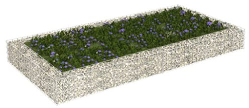 Gabbione, fioriera rialzata per gabbioni, in acciaio zincato, 200 x 100 x 20 cm, per aiuola rialzata, cesto in pietra, vaso per piante gabbioni