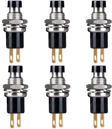 RUNCCI-YUN 6Pcs 7mm mini rond Autobloquant bouton poussoir 12v,SPST on/Off, bouton poussoir arduino,pour Trompette de Voiture, PC, Lampe de Table, Sonnette de Maison (noir)
