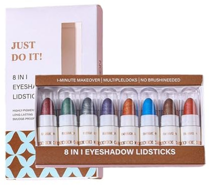 Creme Lidschatten Stick - 8 Farben Lidschattenstift Crayon Set Hochpigmentierter - Langanhaltendes & Wasserfester Eyeshadow Pen Bleistift- Augen Make-up Kit Schimmerndes Finish - Einfach zu Verwenden