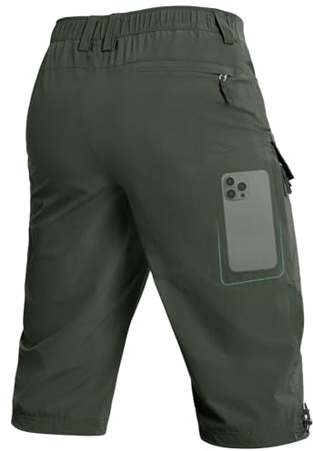 Moosehill 3/4 Kurze-Hosen-Herren-Cargo-Shorts-Bermuda Outdoor 6 Taschen Leichte Wasserdicht Cargohose Wanderhose Arbeithose Männer Kurz MTB Fahrrad Sport Sommer Activewear-Shorts(Grün,L)