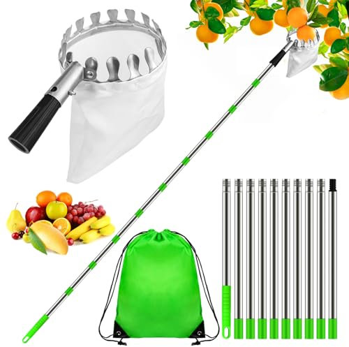 Dreamtop 4M Obstpflücker mit Teleskopstiel, Apfelpflücker Obstpflücker Extra Dick Obstpflücker Beutel, Verstellbare Pflaumenpflücker für Kirschen Pflaumen, Apfelpflücker mit Teleskopstiel Edelstähle