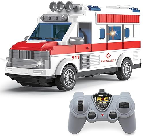 fisca 1/30 Ferngesteuerte Ambulanz, 2.4G RC Spiel Krankenwagen Auto Spielzeug 4CH Elektro-Krankenwagen Fahrzeuge Notfall Rettung Autos mit Lichtern, Öffnung Tür, Geschenke für Kinder Jungen Mädchen 3+