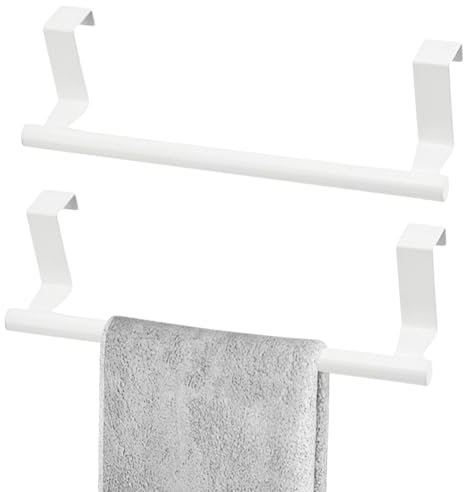 Lot de 2 porte-serviettes à suspendre - En acier inoxydable - Avec bandes antidérapantes et anti-rayures - Pour porte d'armoire, cuisine, salle de bain - 2 petits blancs