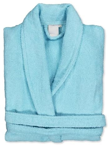 BOSKIMO Peignoir de Bain Unisexe 100% Coton - Peignoir Doux et Absorbant pour Homme et Femme - Avec Capuche (FR/ES, Alpha/lettres, L, Taille normale, Taille normale, Turquoise, Sans Capuche)