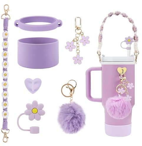 Glvomazty Set de Accesorios Para Stanley Cup incluye Tapones para Pajitas, Mango de Botella de Agua, Protector de Fondo de Silicona adecuado para Stanley Quencher 30 y 40oz
