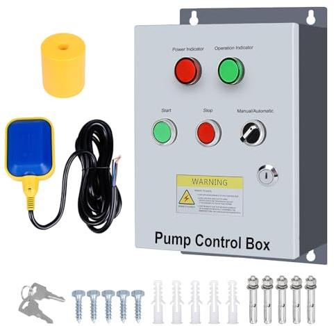 Water Pump Control Housing for Submersible Deep Well Pump 1.5HP 230V Dual Operation Modes (Manual/Automatic) with Key Lock Float Switch Design