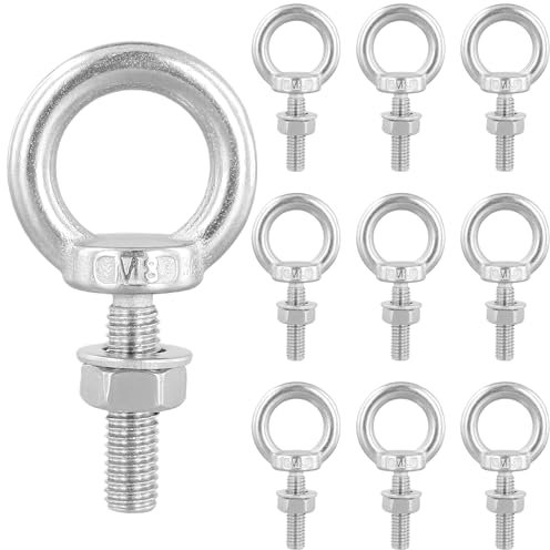MUNGHOK Lot de 10 Goujon Ancrage M8, Boulon M8 x 30 mm, Boulon en Acier Inoxydable 304, Anneau de Levage pour Fixation et Suspension
