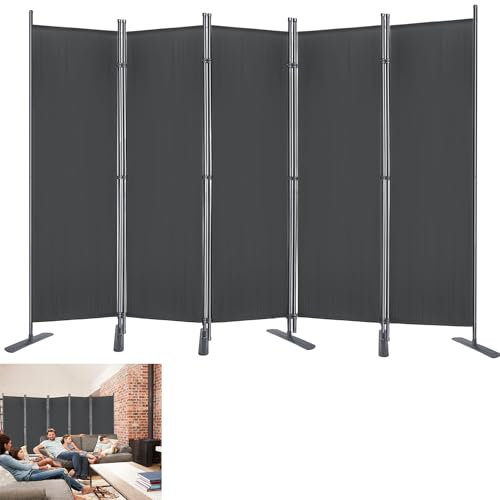 YRHome 280x180cm 5 Teilig Paravent Trennwand Balkon Stellwand Sichtschutz aus Stoff Faltbar Sichtschutzwand für Balkon Büros Anthrazit