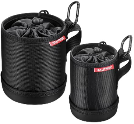 HAUTMEC 2PCS Tool Pouch Set for Nail & Screw, 1680D Small Tool Bags with EVA Molded Base and Drawstring Closure, Tool Belt Pouches with Belt Hook for Carpenters, Electricians, DIY - HT0404