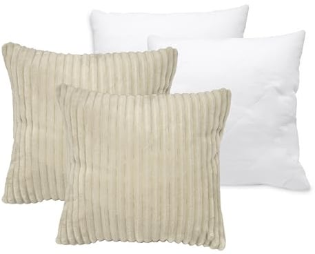 ZOLLNER Set aus Kopfkissenbezug beige mit Reißverschluss 2-teilig 100% Polyester und dem dazugehörigem Kissen