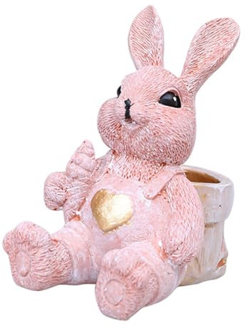 Dualoai Osterkorb Häschen Statue Blumentopf für Feierlichkeiten im Garten, Rosa