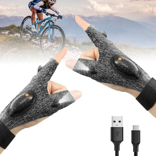 HEAXIY Rechargeable Flashlight Gloves, Outdoor Hands-Free LED Flashlight Gloves, Repairing Hands-Free Lights, Birthday Gifts for Dad, Men, Boyfriend,Grey