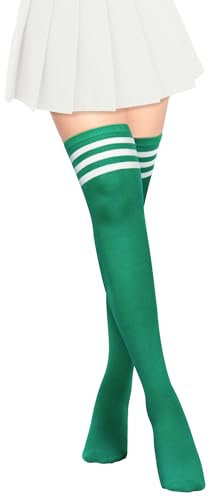 PROPOG Overknees Strümpfe Damen, Grün Kniestrümpfe Fußball Sport Socken Strümpfe Kniestrümpfe Cosplay Warme Lange Socken College Cheerleader Kostüm Damen Mädchen