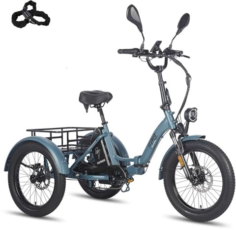 Fafrees 2025 F20 Mate E Dreirad [ Offiziell ] hintere Dreifachbremsen 21Ah Akku, Damen E Bike Herren 65N.m, Elektrofahrrad mit 3 Rädern- Update (Hintere Lastenkorb, Blau)