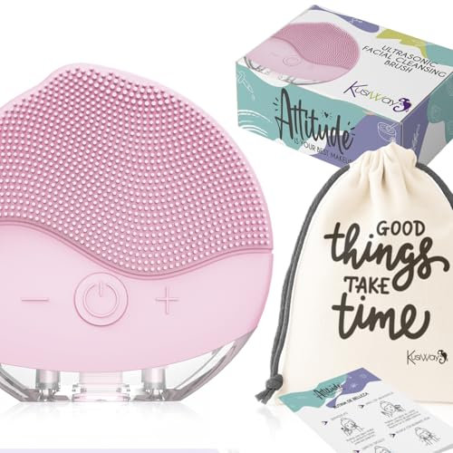 Cepillo facial limpiador eléctrico, Masajeador ultrasónico recargable de silicona resistente al agua (IPX6). Dispositivo de limpieza skincare, antiage, re afirmante, exfoliación, regalo. Attitude (Ros