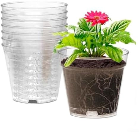 Juego de 8 macetas de plástico transparente con drenaje eficaz para orquídeas, cactus y suculentas (diámetro (4 pulgadas)