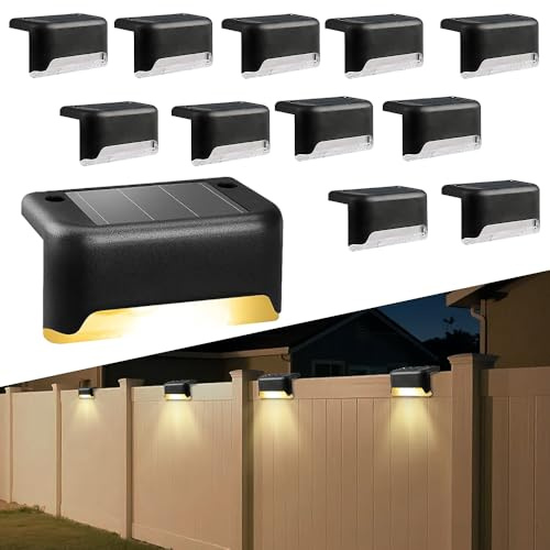 Dhqkqg Solarleuchten für Außen, 12 Stück Wasserdichte Solar Lampe für Garten dekoration, Wasserdicht, für Garten dekoration, Terrasse, Treppen, Stufen, Zaun, B (Schwarz)
