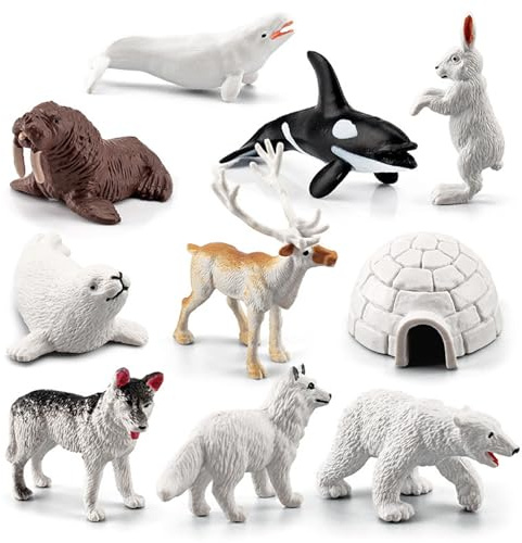 Odoukey 10 Stück Tierfiguren für Kleinkinder, realistischer Eisbär, arktisches Tierspielzeug, Simulation, Desktop-Dekoration, Lernen für Kinder