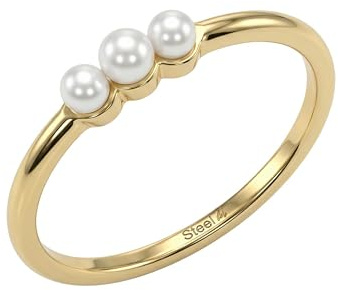 Amor - Damen Ring Edelstahl - Vergoldet/Golden - Mit Perlen - AMR-R0014