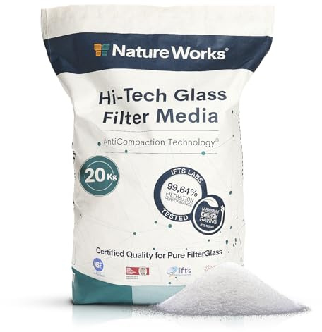 Nature Works Sable Filtrant pour Piscine avec Un Pouvoir Filtrant de 99,64%, Réduit la Consommation d'eau et d'Énergie, Fabriqué avec du Verre Technique pour Une Hygiène Maximale - Sac 20kg